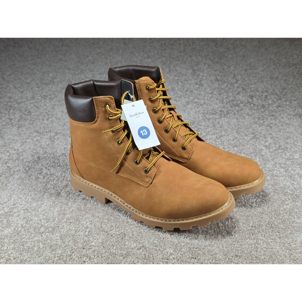 Goodfellow & Co Mens Tahoe Work Boots Tan Faux Suede Lace Up Lug Sole 13 NEW